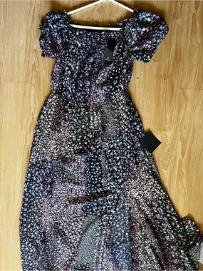 Lulu's Navy Floral Maxi Dress with Pink and White Accents